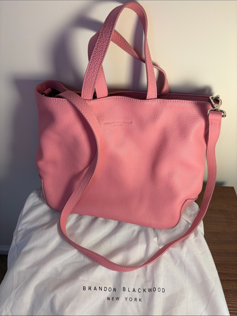 Brandon Blackwood Rose Pink Pebbled Leather Tote